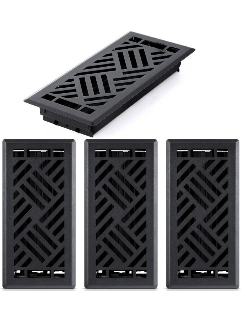 4 Pack Decorative Black Floor Vent Covers 4" x 10", Steel, Rust Proof, Easy Air